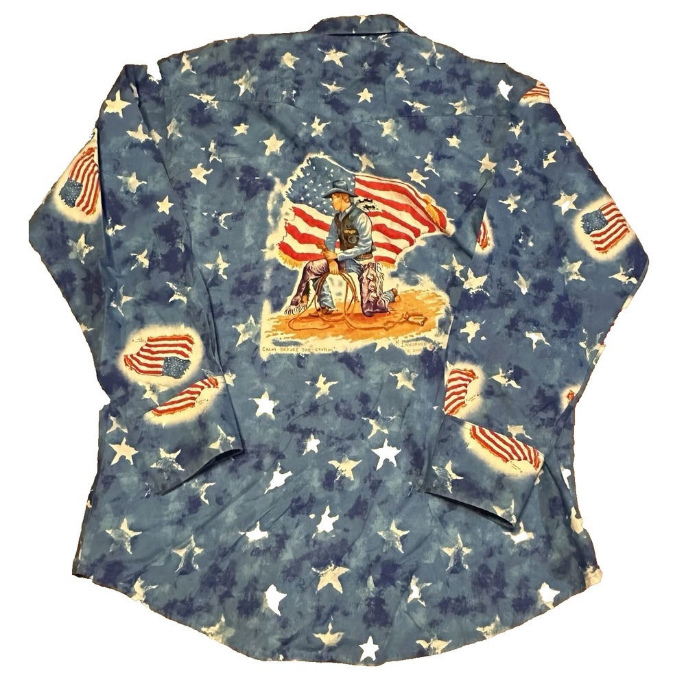 Wrangler XL Shirt American Flag Western Pearl Snaps Calm Before The Storm Rodeo